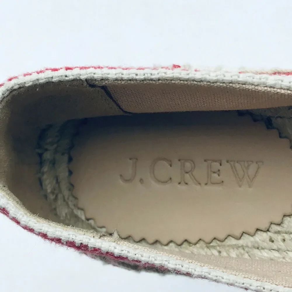 J Crew Women's 6 Island Espadrilles Slip On Flats Red Striped Parrot Palm Tree